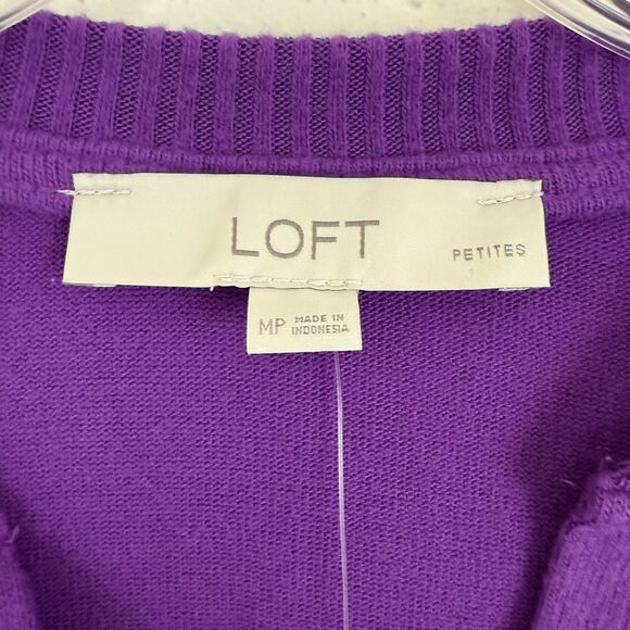 LOFT Women’s Split Neck Sweater Petite Sz MP Purple Long Sleeve Polyester Rayon - Picture 11 of 12